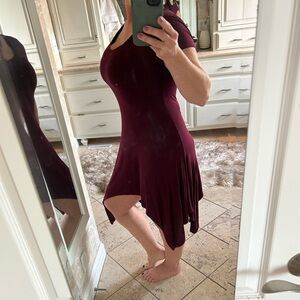 Mini red dress uneven hemline